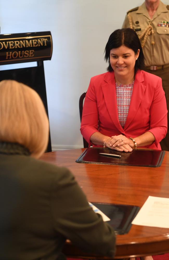 Chief Minister Natasha Fyles being sworn in by the NT Administrator. Picture: (A)manda Parkinson