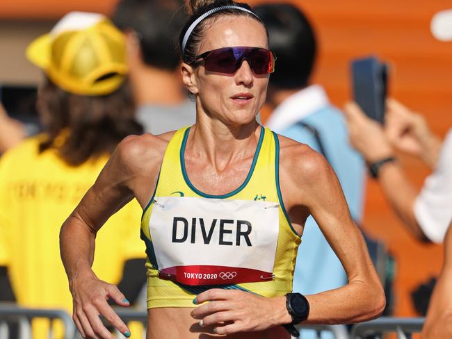 Australian runner Sinead Diver in the women’s marathon. Picture: Getty Images