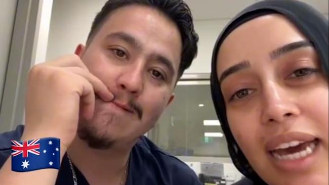 NSW government officials are investigating after nurses at Bankstown Hospital, Rashad Nadir and Sarah Abu Lebdeh, were filmed declaring they refuse to treat Israeli people and would "kill them" if they present to their ward. Picture: NewsWire