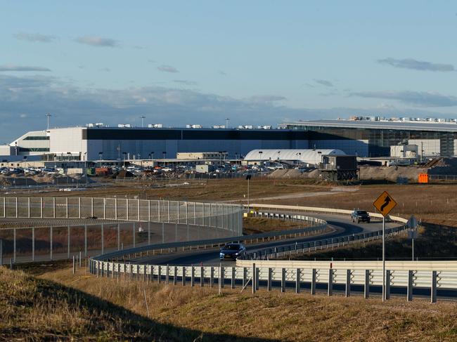 Construction progress on the terminal at Western Sydney International (Nancy Bird Walton) Airport. Picture: Max Mason-Hubers