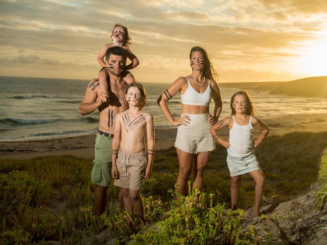 Becky Westbrook with husband David and kids Jed, 8, Indi, 6, and Xavier, 3. Picture: Tom Huntley