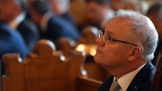 Prime Minister Scott Morrison at an Ecumenical Mass for the start of the parliamentary year at Presbyterian Church of St. Andrew in Canberra today. Picture: AAP