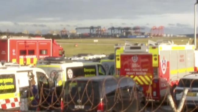 Air New Zealand flight NZ 247 has landed safely to a huge response from emergency services at Sydney Airport. Picture: 7News