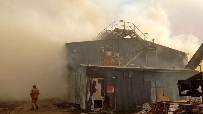 Supplied photo of bushfire damage at the Ta Ann mill in the Huon Valley. Picture: SUPPLIED