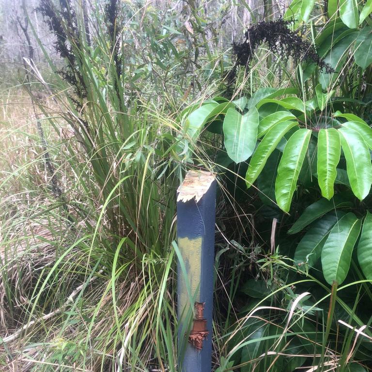 The Tin Can Bay vandals ripped off the bird information signs and other signs off their posts, while also graffitiing on other community property including a public seat. Pictures: Daryll McLaren.