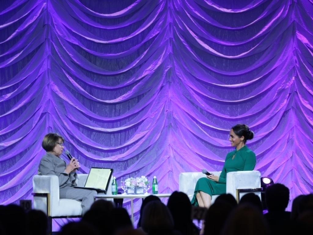 The Duchess taking part in a moderated discussion focused on women's empowerment and supporting young girls. Picture: Twitter.