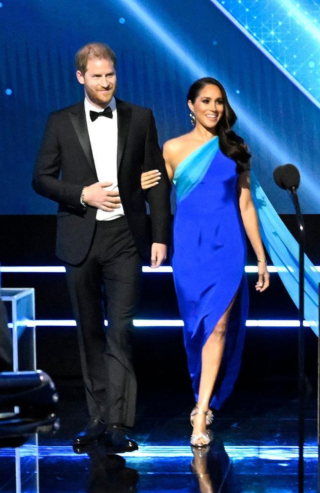 Meghan paired her gown with $1250 Aquazurra shoes. Picture: Earl Gibson III/Shutterstock