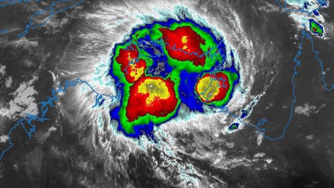 An infrared radar map of the Cyclone Tiffany system over the Top End this morning. Picture: Bureau of Meteorology