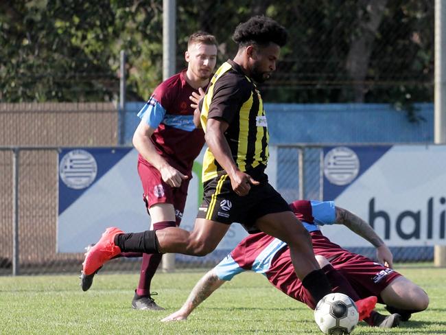 Mindil talisman Tayvian Ludvigsen finds a way through the Port Darwin defence. Picture: Lou Reeve