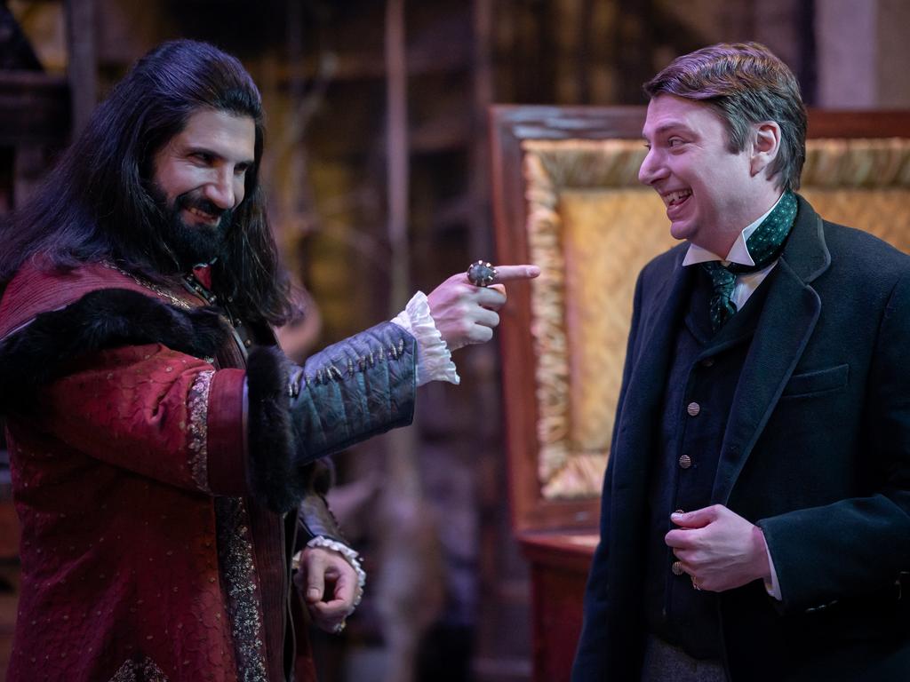 Kayvan Novak as Nandor and Michael Patrick O'Brien as Jerry in the final season of What We Do In the Shadows. CR: Russ Martin/FX