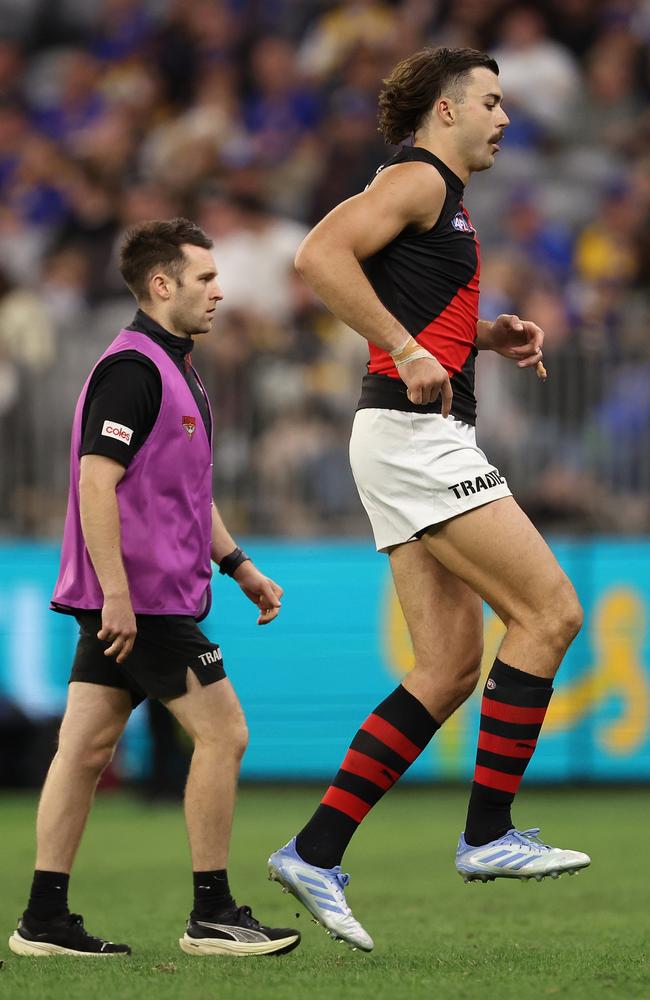 Sam Draper leaves the field after rupturing his Achilles against West Coast. Picture: Paul Kane/Getty Images.