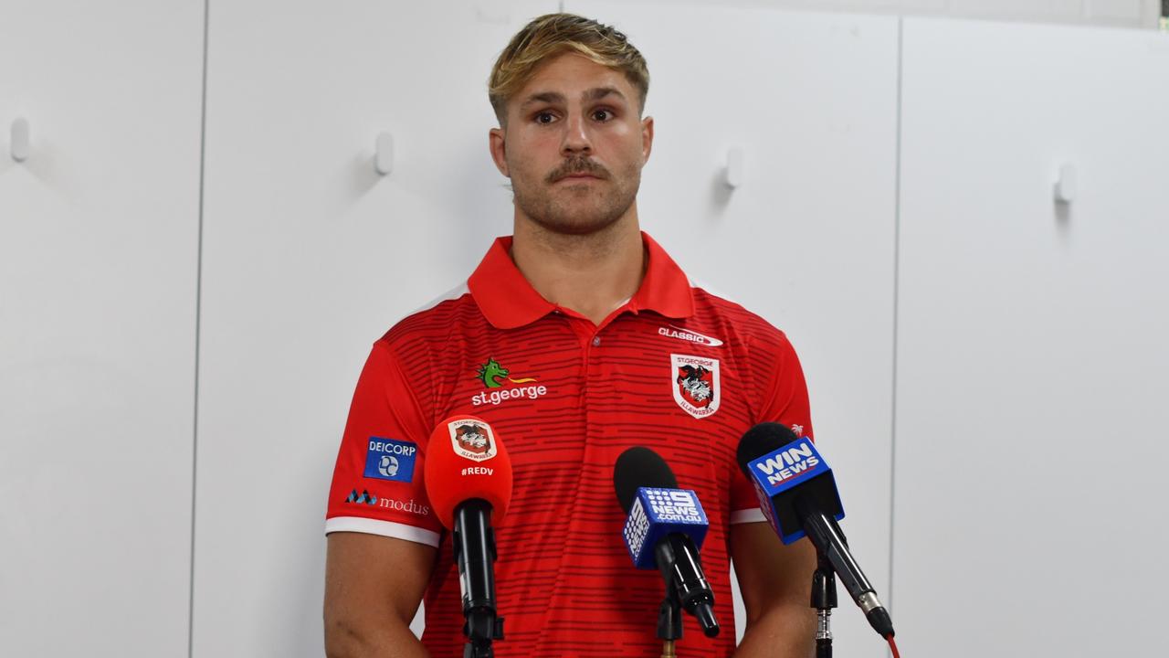 Dragons NRL player Jack De Belin during a media conference. Picture James Corman.