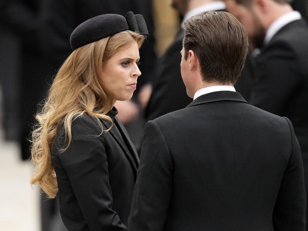 Princess Beatrice, recently appointed as Counsellor of State, arrives at Westminster Abbey ahead of the State Funeral of Queen Elizabeth II.