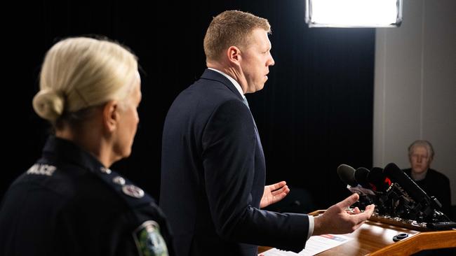 Police Minister Joe Szakacs and Acting Police Commissioner Linda Williams announce a North Tce crime crackdown. Picture: NCA NewsWire / Morgan Sette