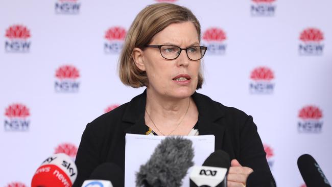 NSW Chief Health Officer, Dr Kerry Chant, confirms at a media briefing at St Leonards on Thursday morning that health officials are urgently trying to work out how a man on the northern beaches caught COVID-19. Picture: NCA NewsWire / Damian Shaw