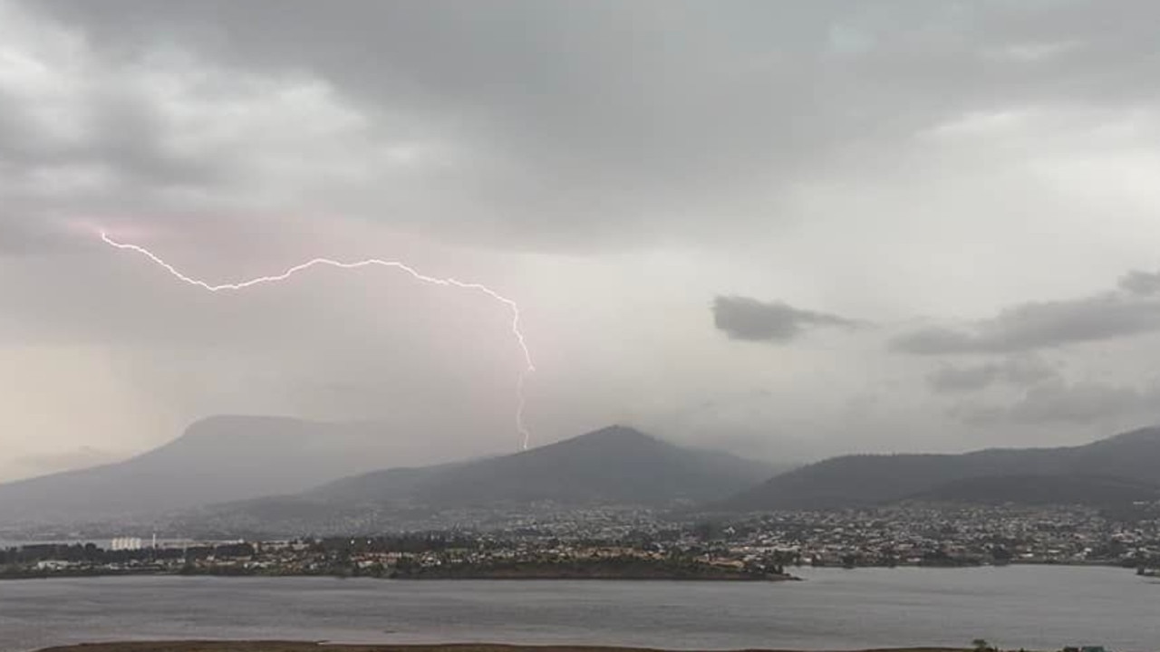 Lightning strikes over Old Beach. Picture: Danielle Colson