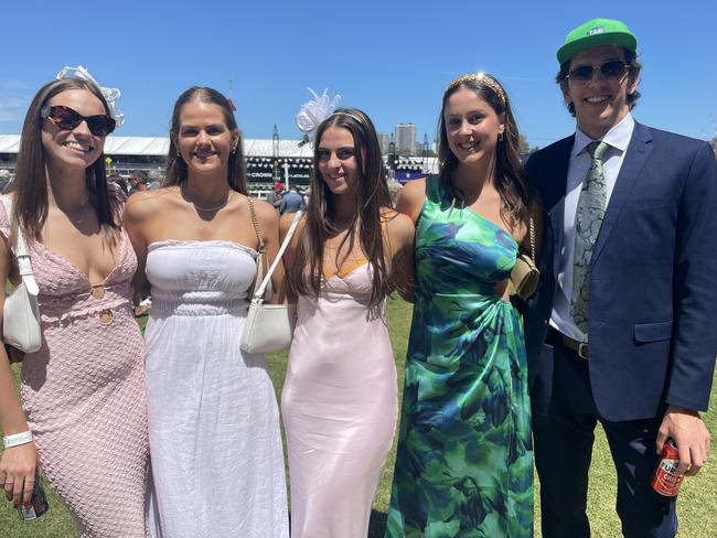 Sienna, Josie, Isabelle, Bianca and Jack at the 2024 Oaks Day. Picture: Himangi Singh.