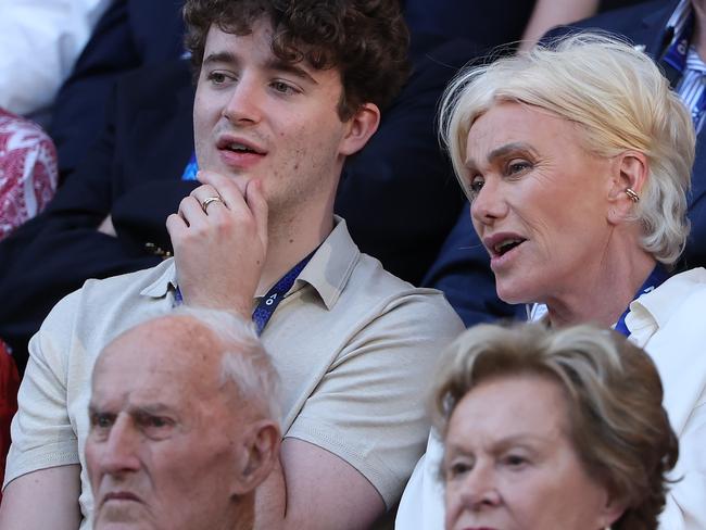 MELBOURNE, AUSTRALIA - JANUARY 28: Deborra-Lee Furness looks on ahead of the Men's Singles Final match between Jannik Sinner of Italy and Daniil Medvedev during the 2024 Australian Open at Melbourne Park on January 28, 2024 in Melbourne, Australia. (Photo by Cameron Spencer/Getty Images)