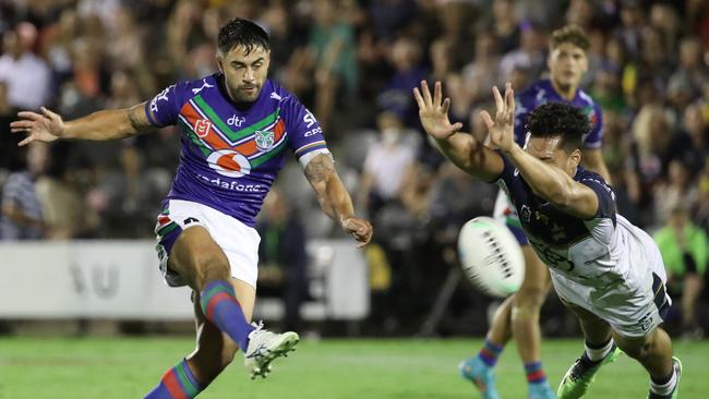 Shaun Johnson kicked the winning field goal for the Warriors in golden point. Picture: Glenn Hunt/Getty Images