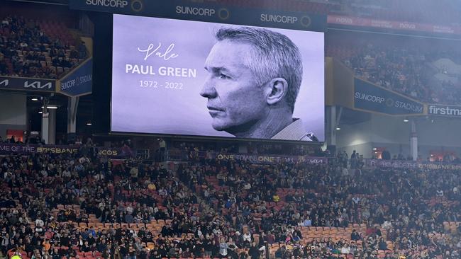 Paul Green is remembered during a minute’s silence at Suncorp Stadium.