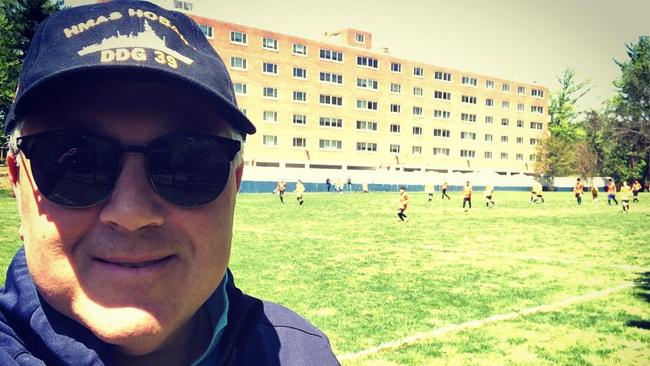 Mr Hockey at a soccer game at Washington Episcopal School.