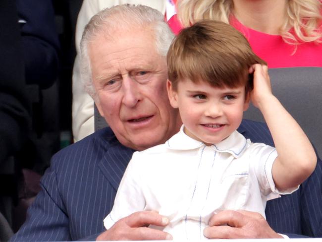 Prince Louis watches the Platinum Jubilee Pageant with his grandfather last June. Picture: Chris Jackson/Getty Images