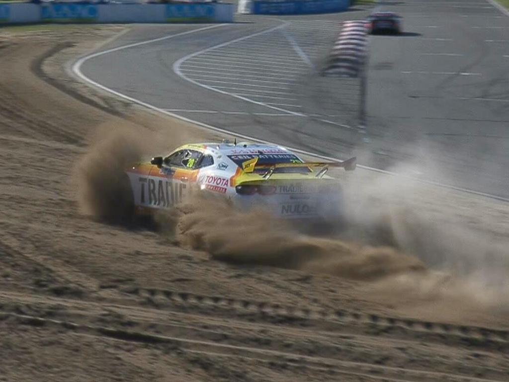 David Reynolds had a wild ride into the dirt on the final corner.