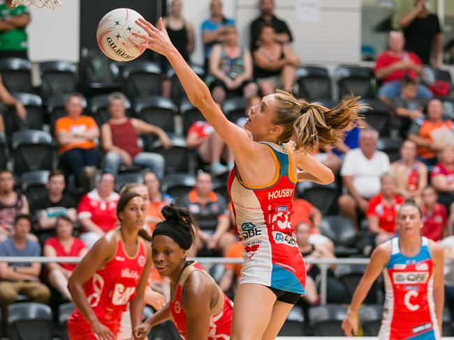 Helen Housby helps the NSW Swifts beat her own English team.  Pic: Narelle Spangher/Netball NSW