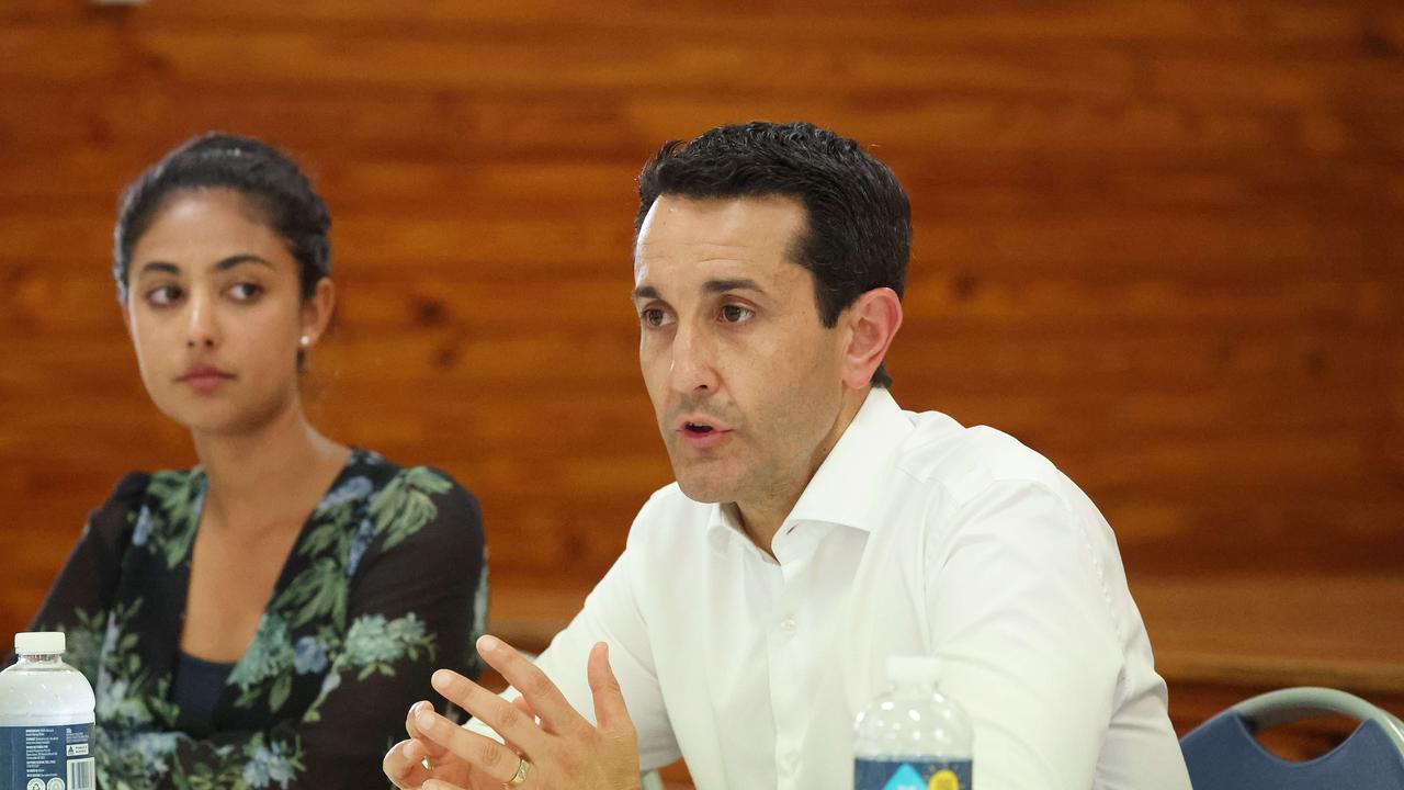 Leader of the Opposition David Crisafulli attends a community meeting about the Bruce Highway western alternative at Elimbah. Picture: Liam Kidston