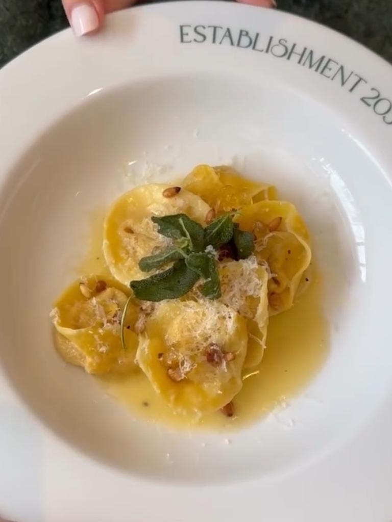 Cappellacci pasta filled with roasted pumpkin and buffalo ricotta at Establishment 203.