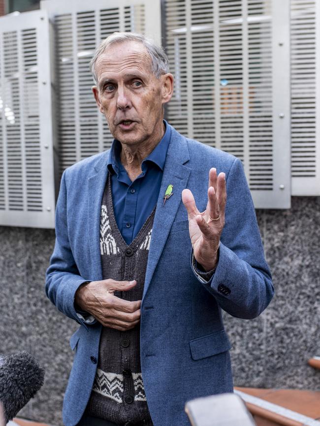 Photographs show Dr Bob Brown at The Hobart Magistrates Court. Picture Eddie Safarik