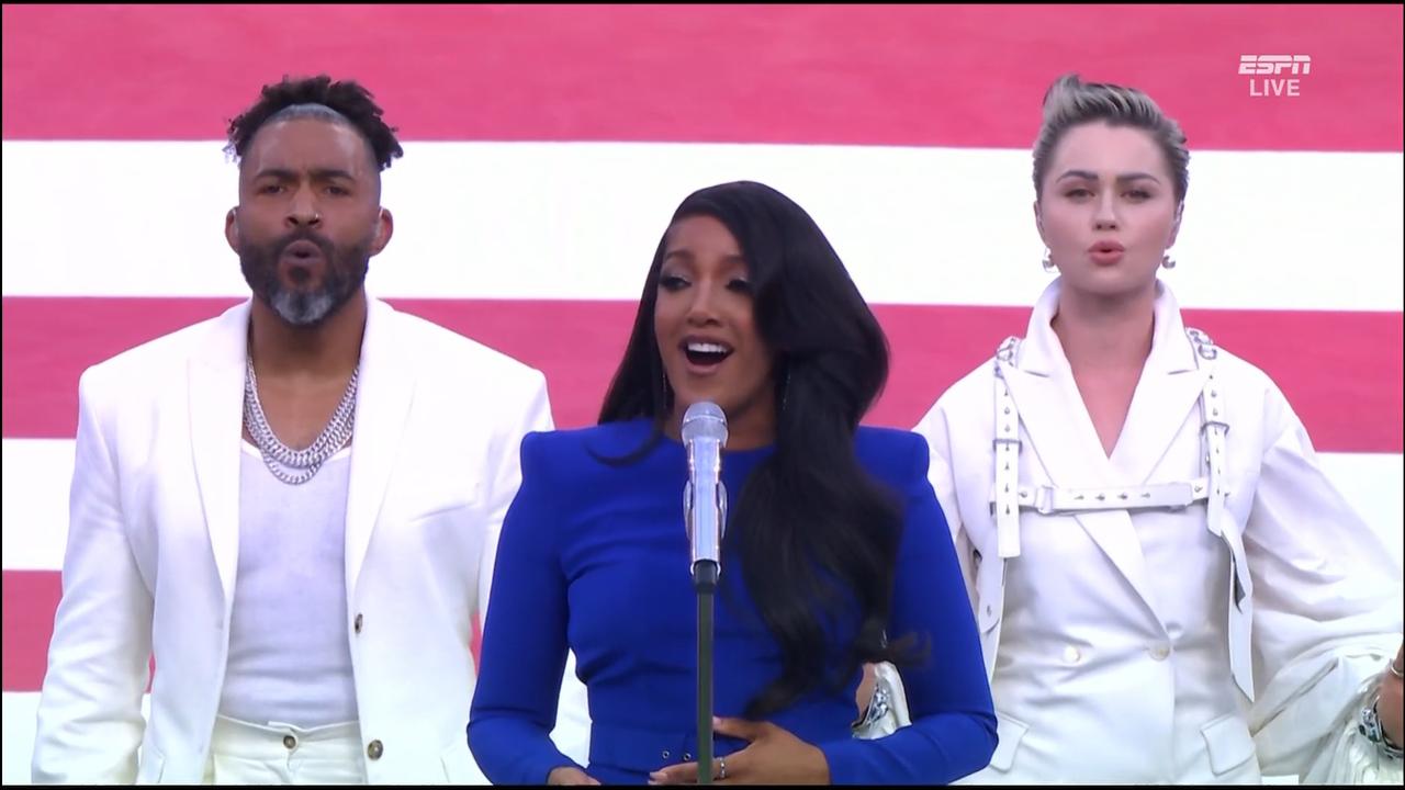 Mickey Guyton sings the national anthem at the Super Bowl.