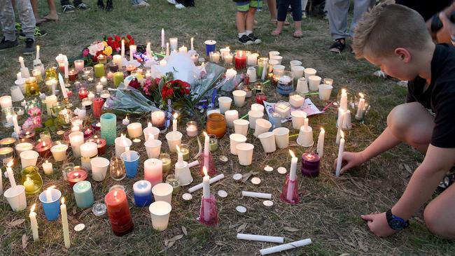 Mourners at the vigil for Zoe Kiwanis Park. Picture: Mike Keating.