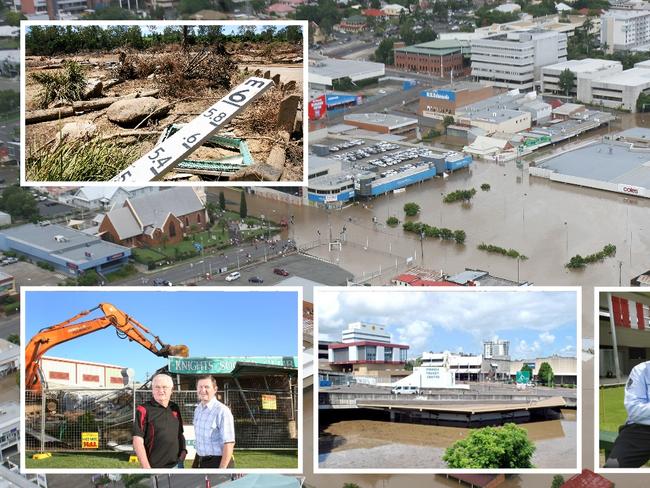 There were businesses, public facilities and sporting clubs across Ipswich that were permanently transformed in the wake of the 2011 floods, including (main image) Coles in the CBD, Colleges Crossing, Goodna Bowls Club, the Ipswich Knights and the Ipswich Transit Centre.