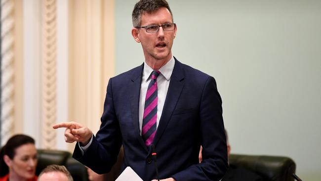 BRISBANE, AUSTRALIA - NewsWire Photos - MAY 27, 2021.Queensland Transport Minister Mark Bailey speaks during Question Time at Parliament House. Picture: NCA NewsWire / Dan Peled