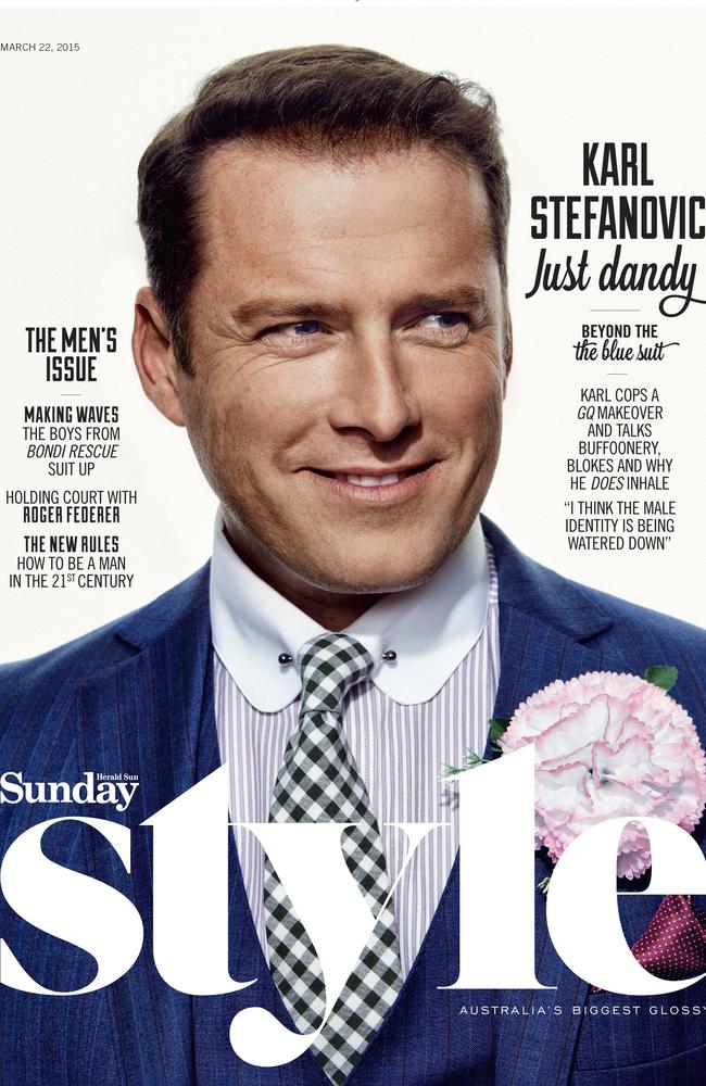 Karl Stefanovic gets a Cary Grant-style makeover on the cover of Sunday Style magazine. Photography: Damian Bennett. Styling: Barnaby Ash.