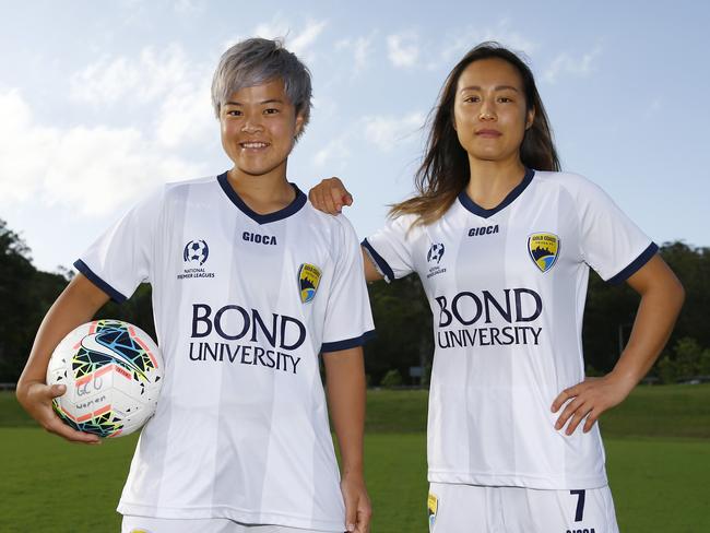 Gold Coast United’s Japanese NPL Women’s players Momo Hayashi and Rie Kitano. Picture: Tertius Pickard