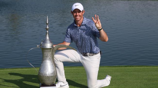 Three times the charm: Rory McIlroy wins the Dubai Desert Classic for a third time. Picture: Getty Images