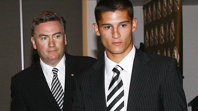 Eddie McGuire and Sharrod Wellingham front a press conference after he was arrested on a drink-driving charge.