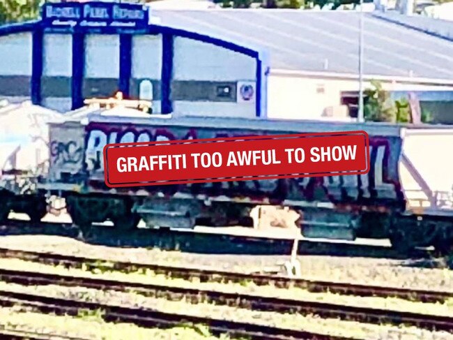 Hateful graffit on a train carriage at Moorooka.