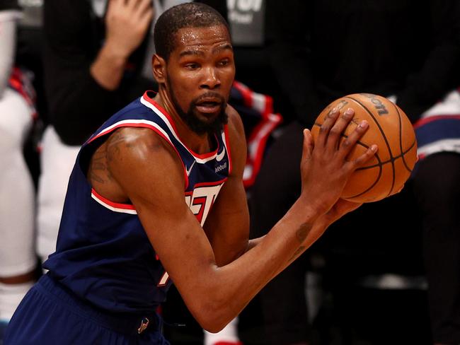 Kevin Durant during Game 4 of the Eastern Conference first round Playoffs against the Boston Celtics; now likely his final appearance for the Brooklyn Nets. Picture: Elsa/Getty Images