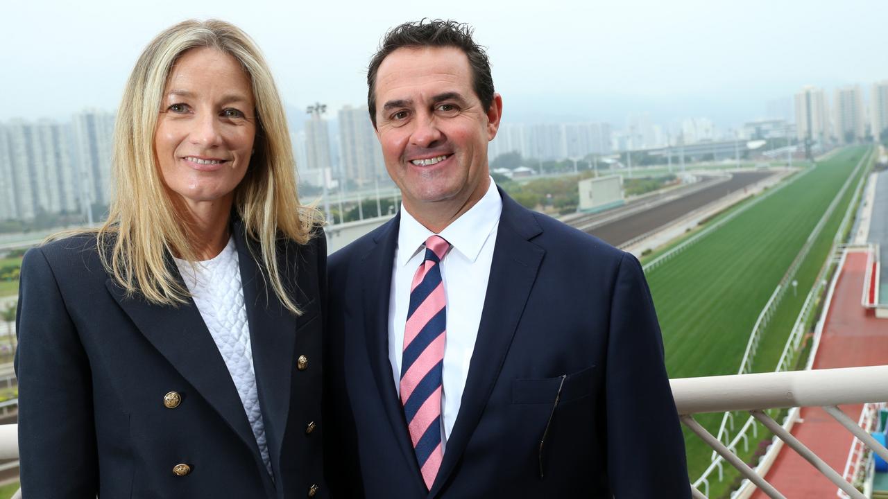 Anna and Michael Freedman at Sha Tin Racecourse, Hong Kong, in 2017 during his training stint there. Picture: Kenneth Chan/South China Morning Post via Getty Images