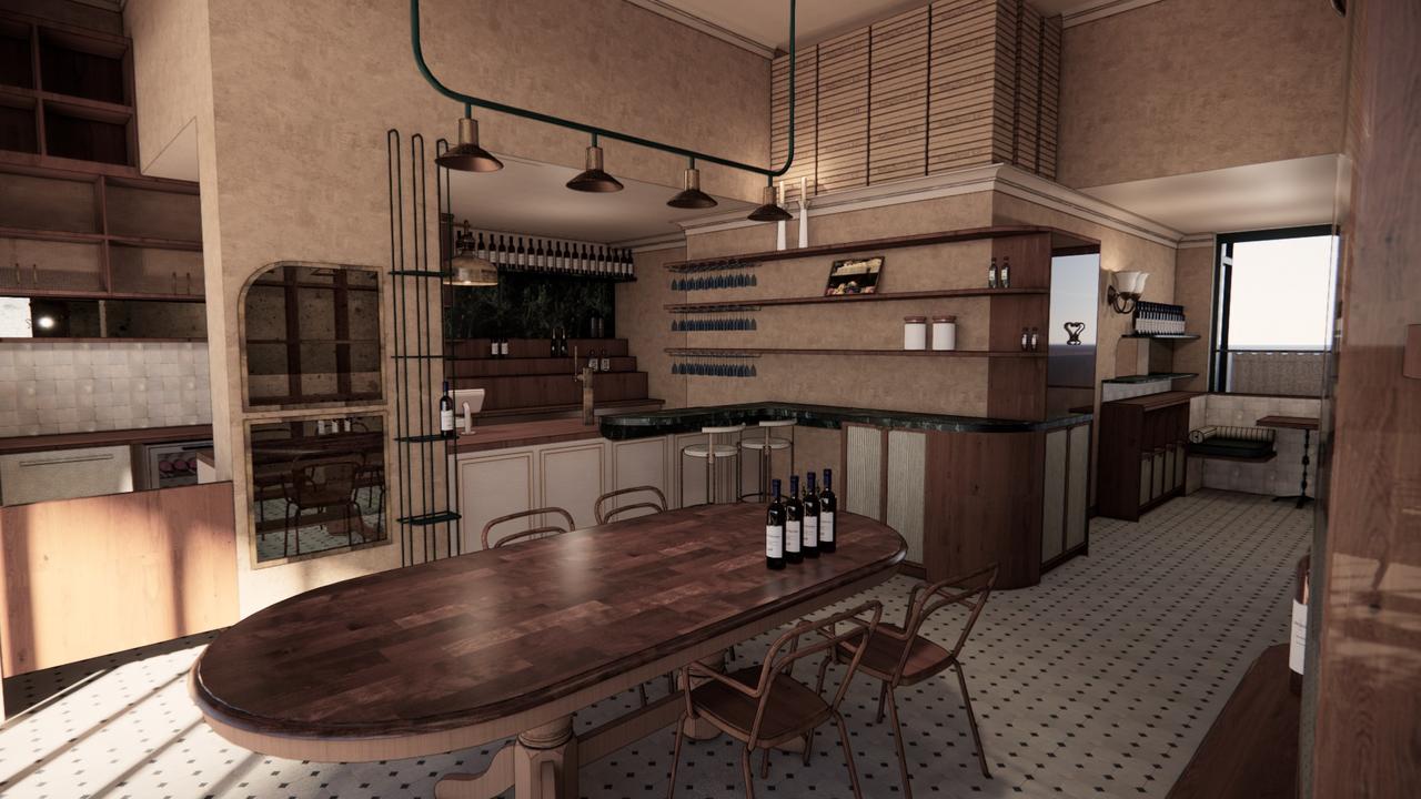 A render of the interior of South City Wine in Woolloongabba.