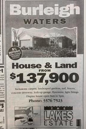 Property at Burleigh Waters was cheap in 1995. Advertisements in the Gold Coast Bulletin, August 1995. Gold Coast History.