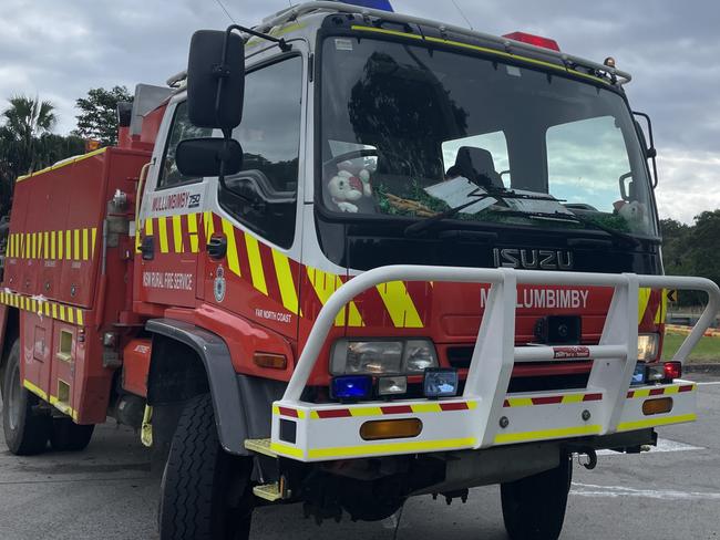 A truck rolled onto its side and caught fire on the M1 near Brunswick Heads about 6am on March 24, 2023. Picture: Savannah Pocock