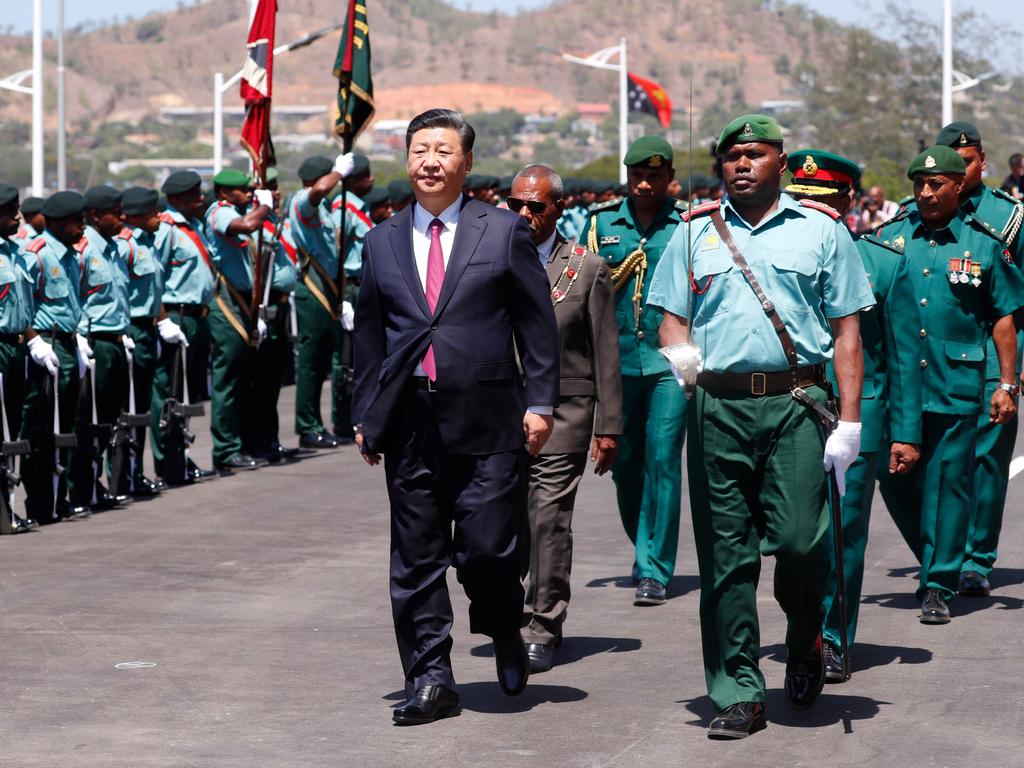 China's President Xi Jinping with Papua New Guinea’s Governor-General Bob Dadae. Picture: AFP