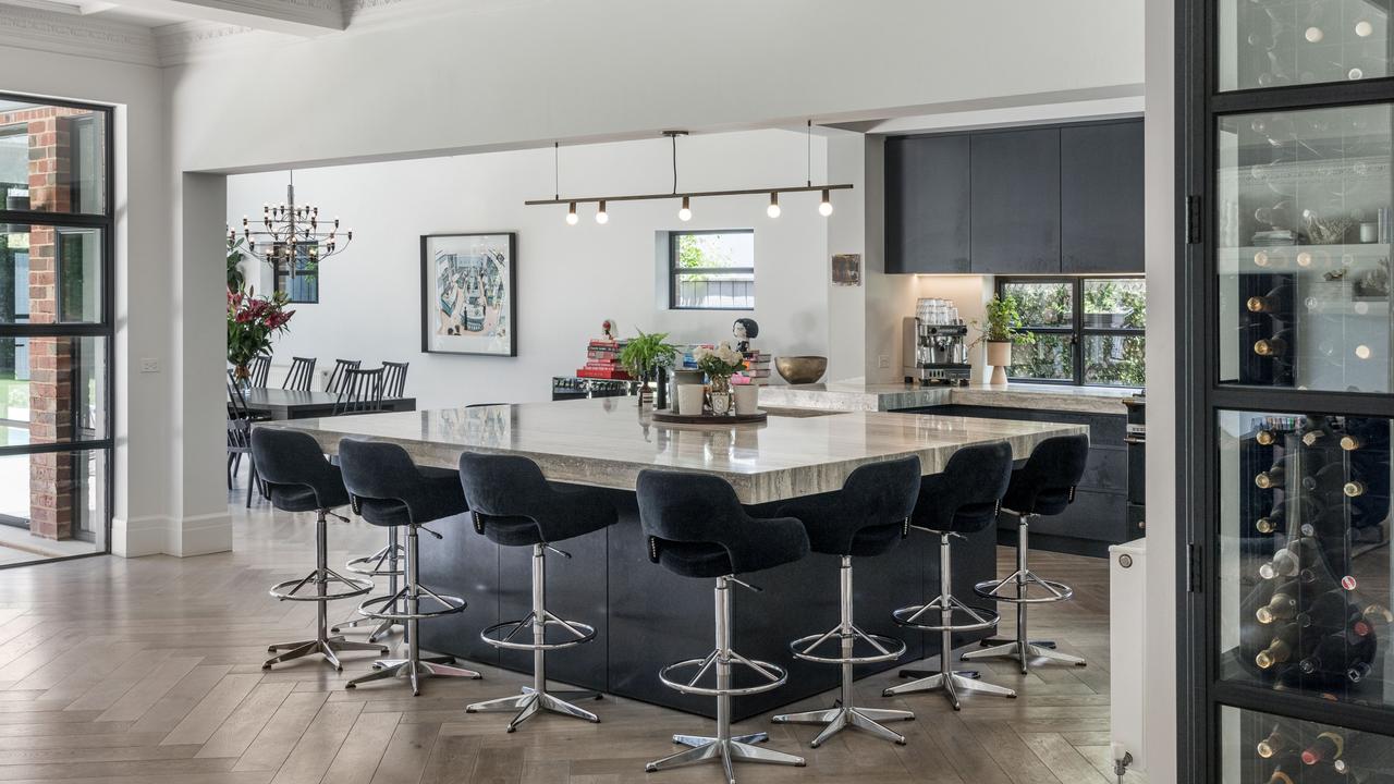 The spacious kitchen and wine storage.