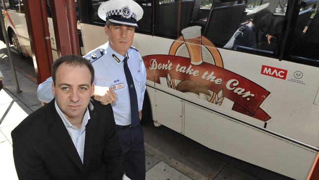 Ben Tuffnell in 2009, promoting the “Don’t take the Car” road safety campaign with the Motor Accident Commission and SA Police Superintendent Mark Fairney.