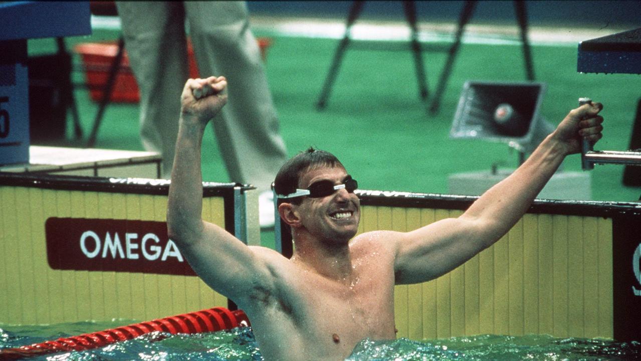 Duncan Armstrong celebrates winning gold in the 200m freestyle at the 1988 Seoul Olympic Games.