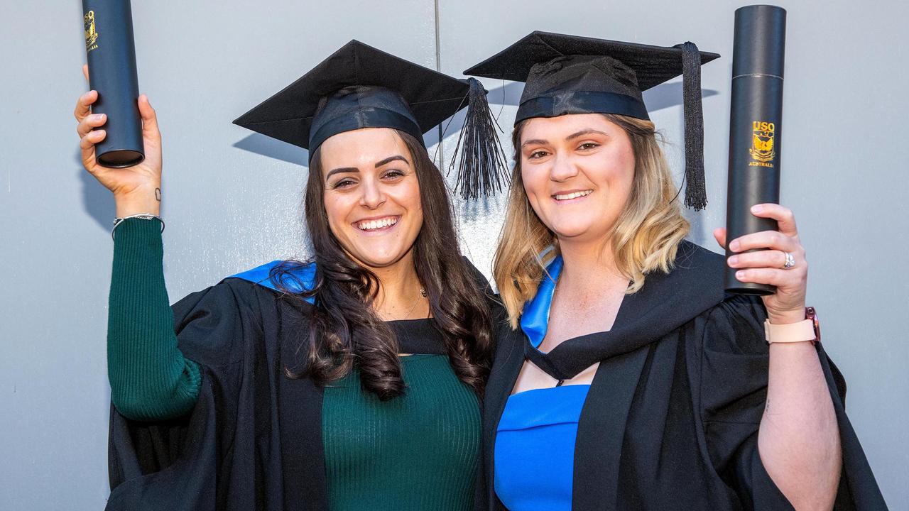 Bachelor of Nursing graduates; Demi Johnson (left) and Kaitlyn O'Dempsey. UniSQ graduation ceremony at Empire Theatre, Tuesday June 27, 2023.